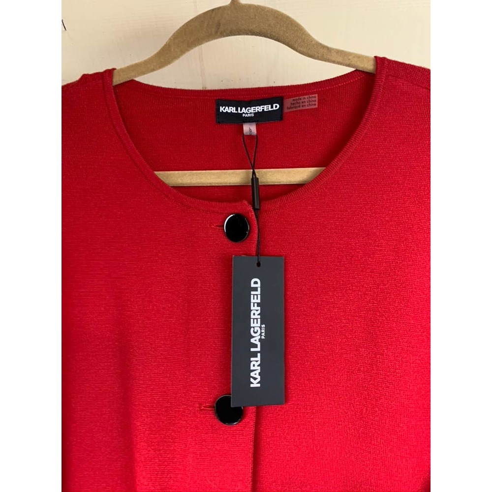Karl Lagerfeld Paris NWT Red Cardigan Sweater Tunic Size LGG - Picture 3 of 10